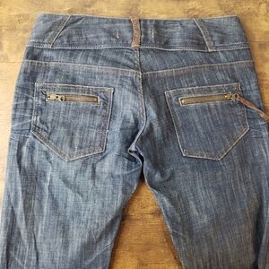 TRF low rise thick blue Hip Hugger denim jeans W Brass Gold Zippers